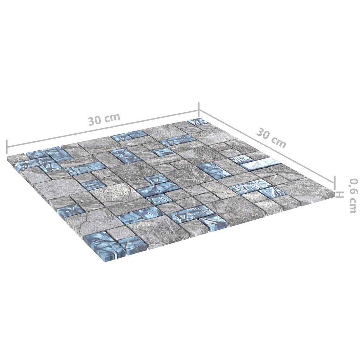Mosaikfliese 11 stk. 50 x 50 cm Grau und Blau Glas