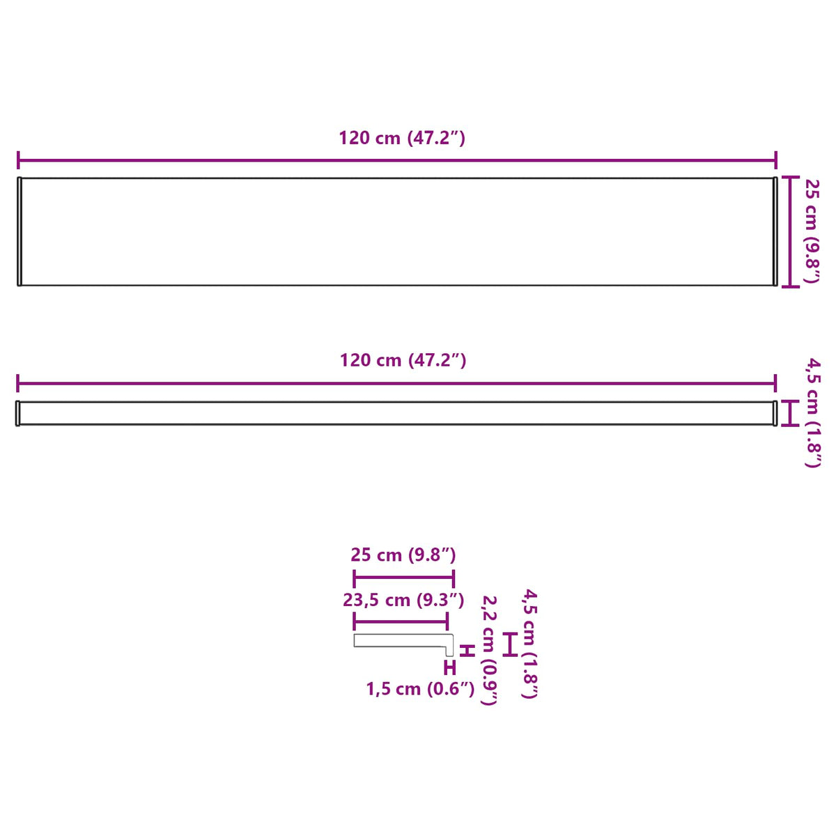 Fensterbank Schwarz mit Holzmaserung 120 x 25 x 4,5 cm PVC
