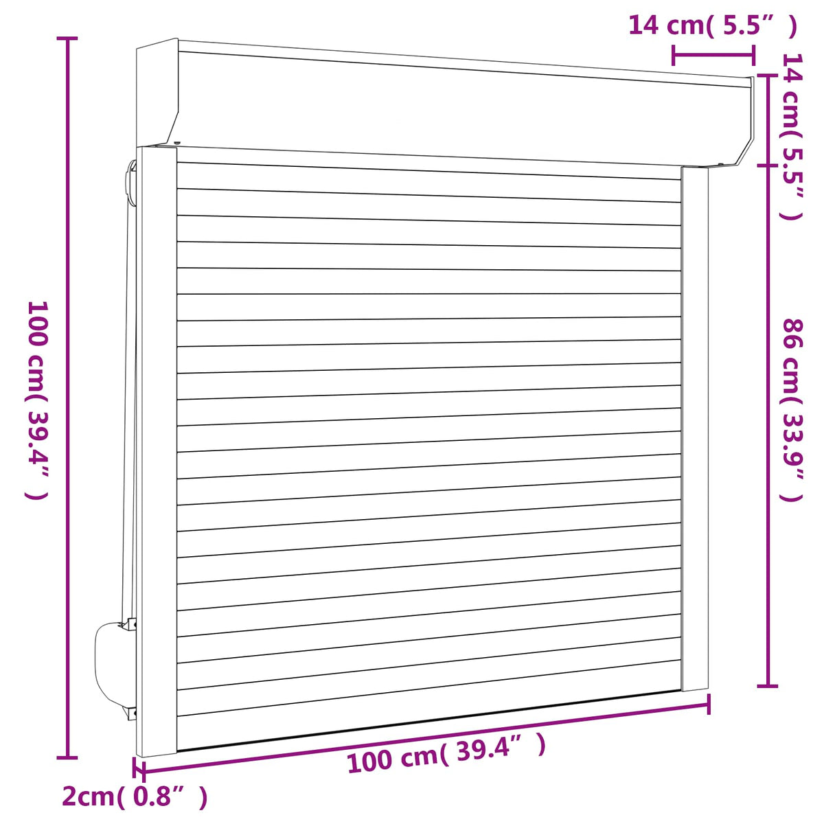 Rollladen Weiß 100 x 100 cm Aluminium und Polyurethan