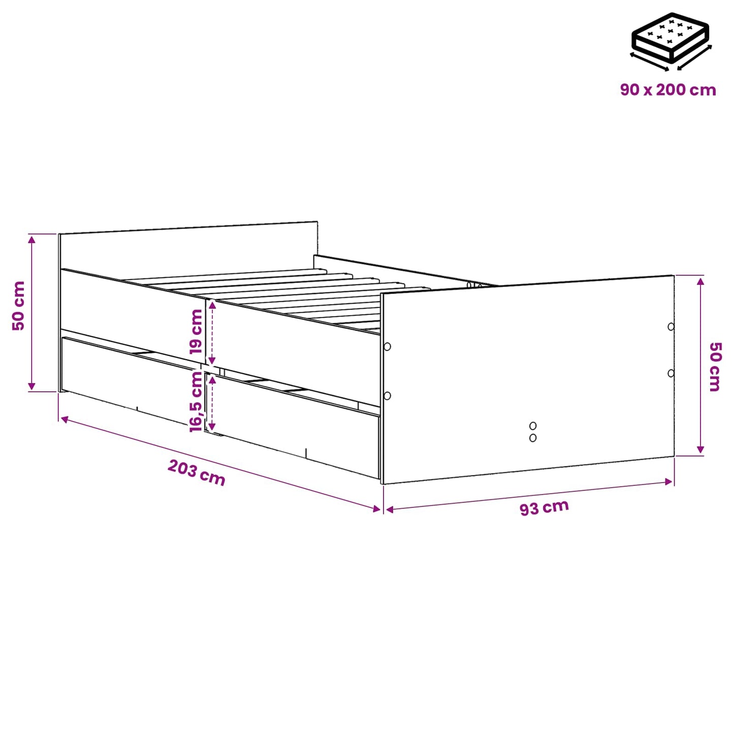 Bettrahmen Altholz 90 x 200 cm Holzwerkstoff