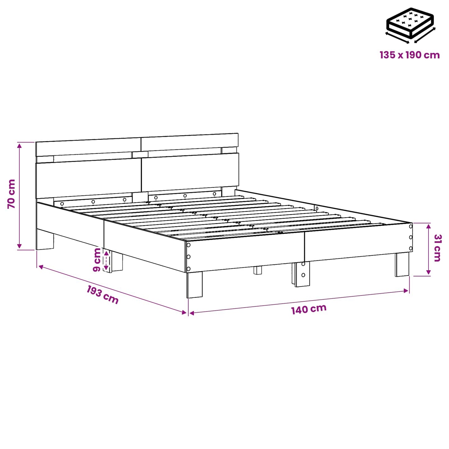 Bettrahmen Altholz 135 x 190 cm Holzwerkstoff