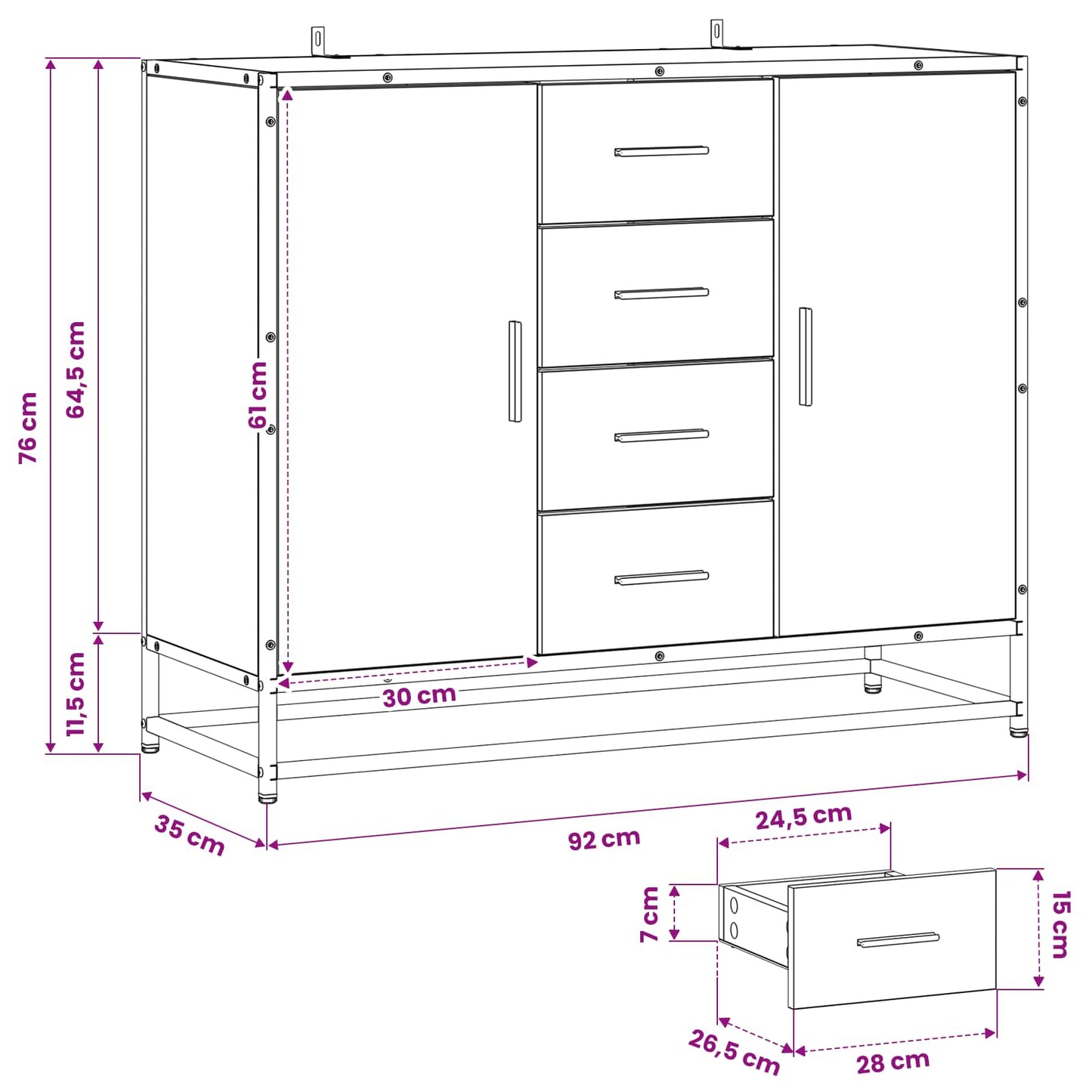 Sideboard Artisan-Eiche 92 x 35 x 76 cm Holzwerkstoff