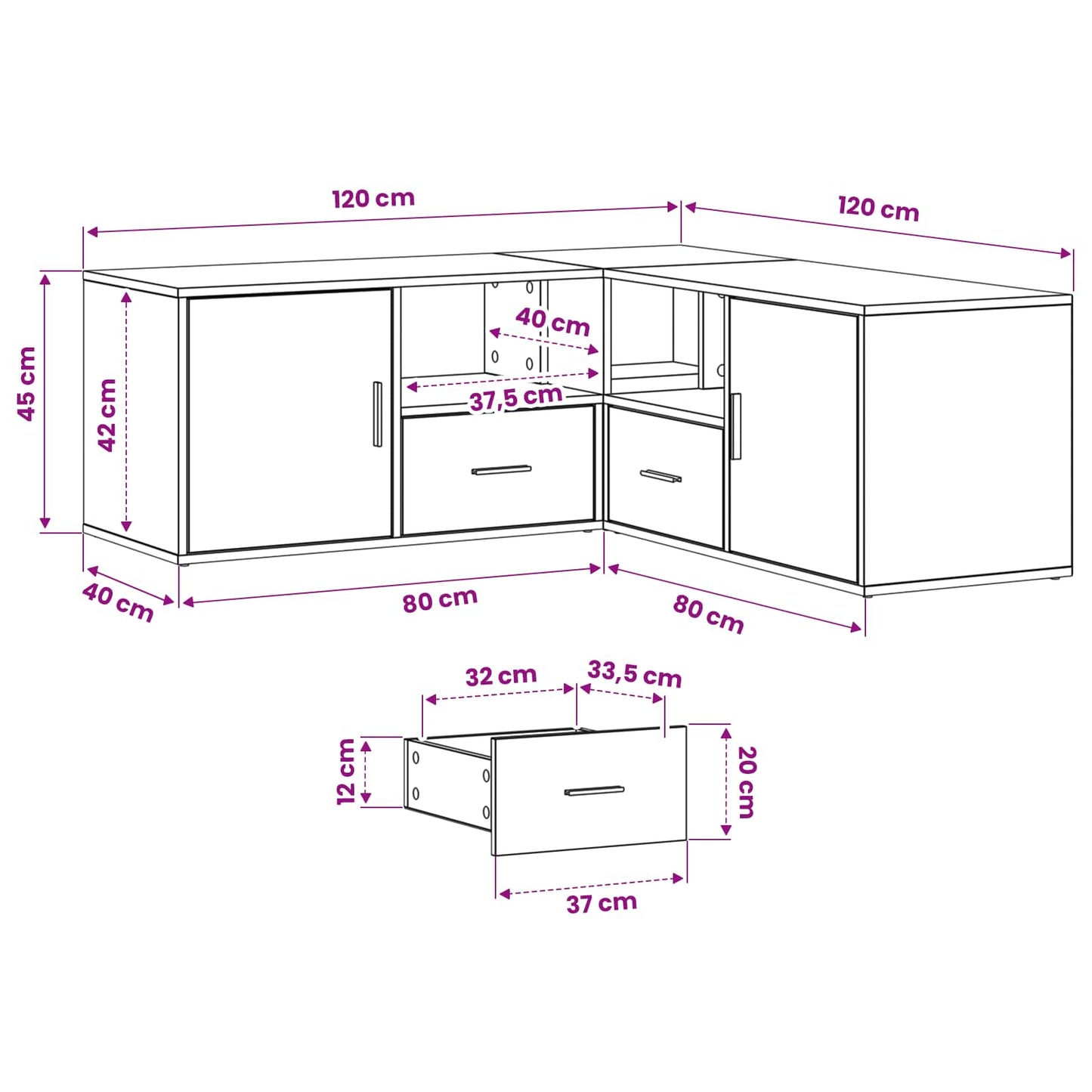 Eckschrank Schwarze Eiche 200 x 40 x 45 cm Holzwerkstoff