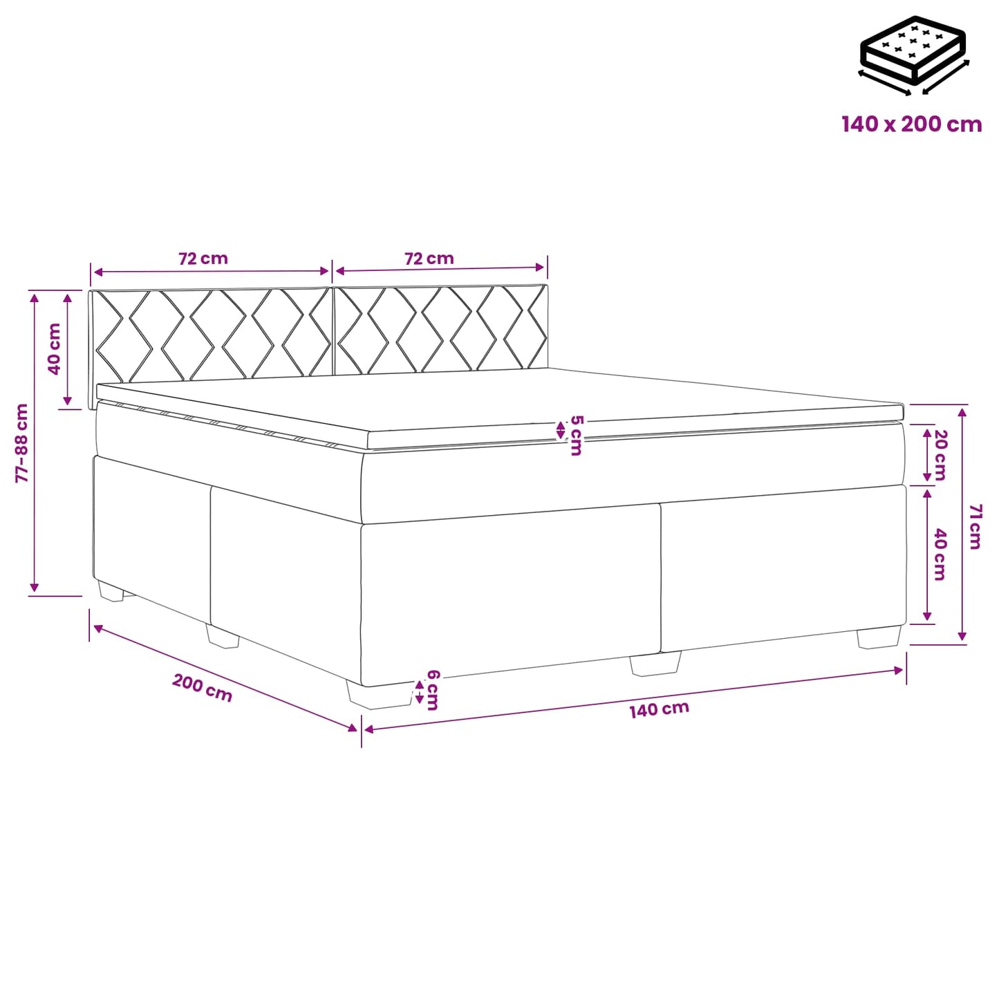 Boxspringbett mit Matratze Hellgrau 140 x 200 cm Samt