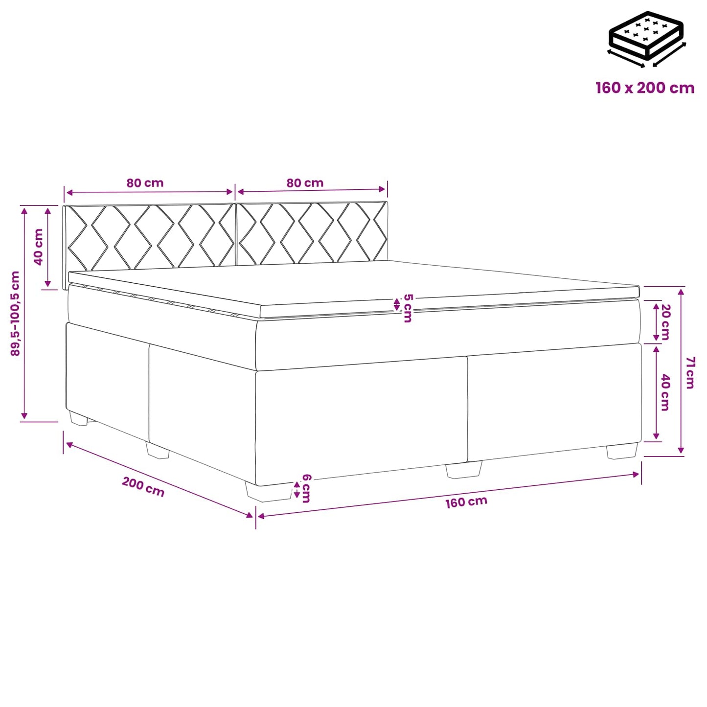Boxspringbett mit Matratze Dunkelgrau 160 x 200 cm Samt