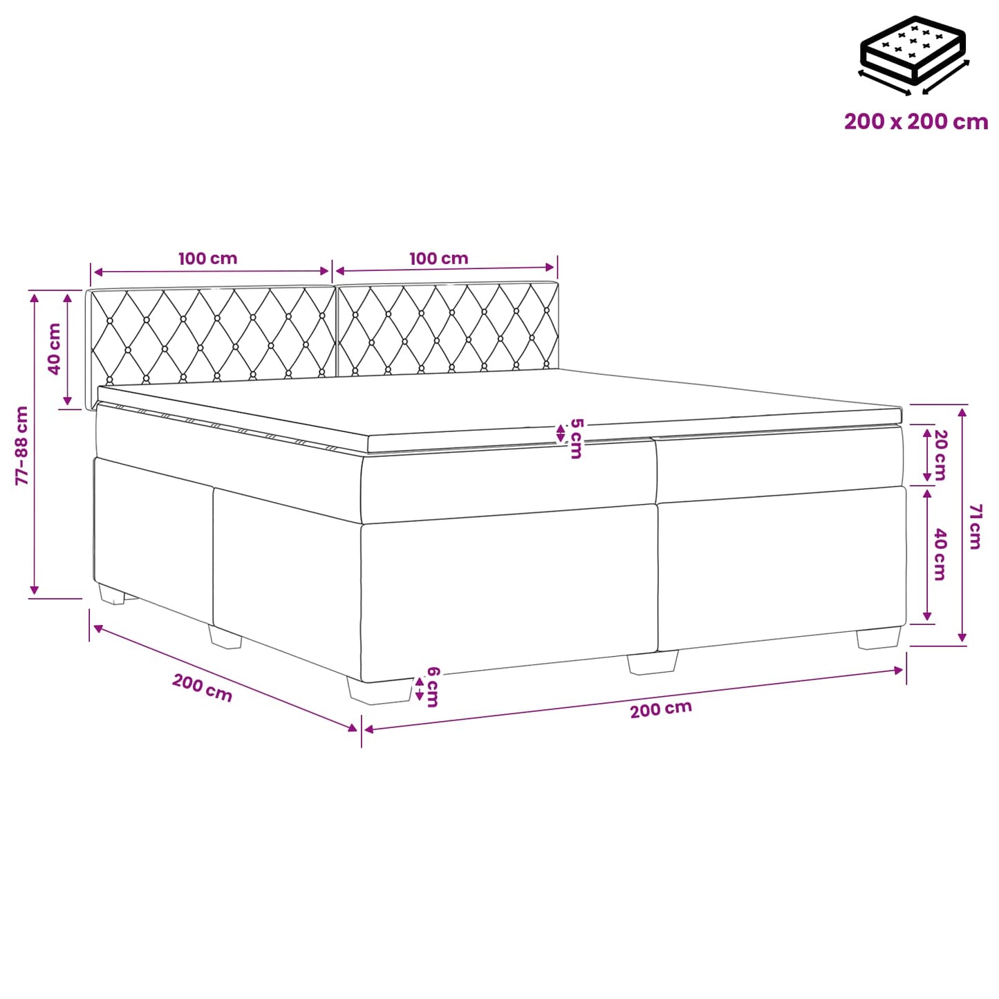 Boxspringbett mit Matratze Hellgrau 200 x 200 cm Samt