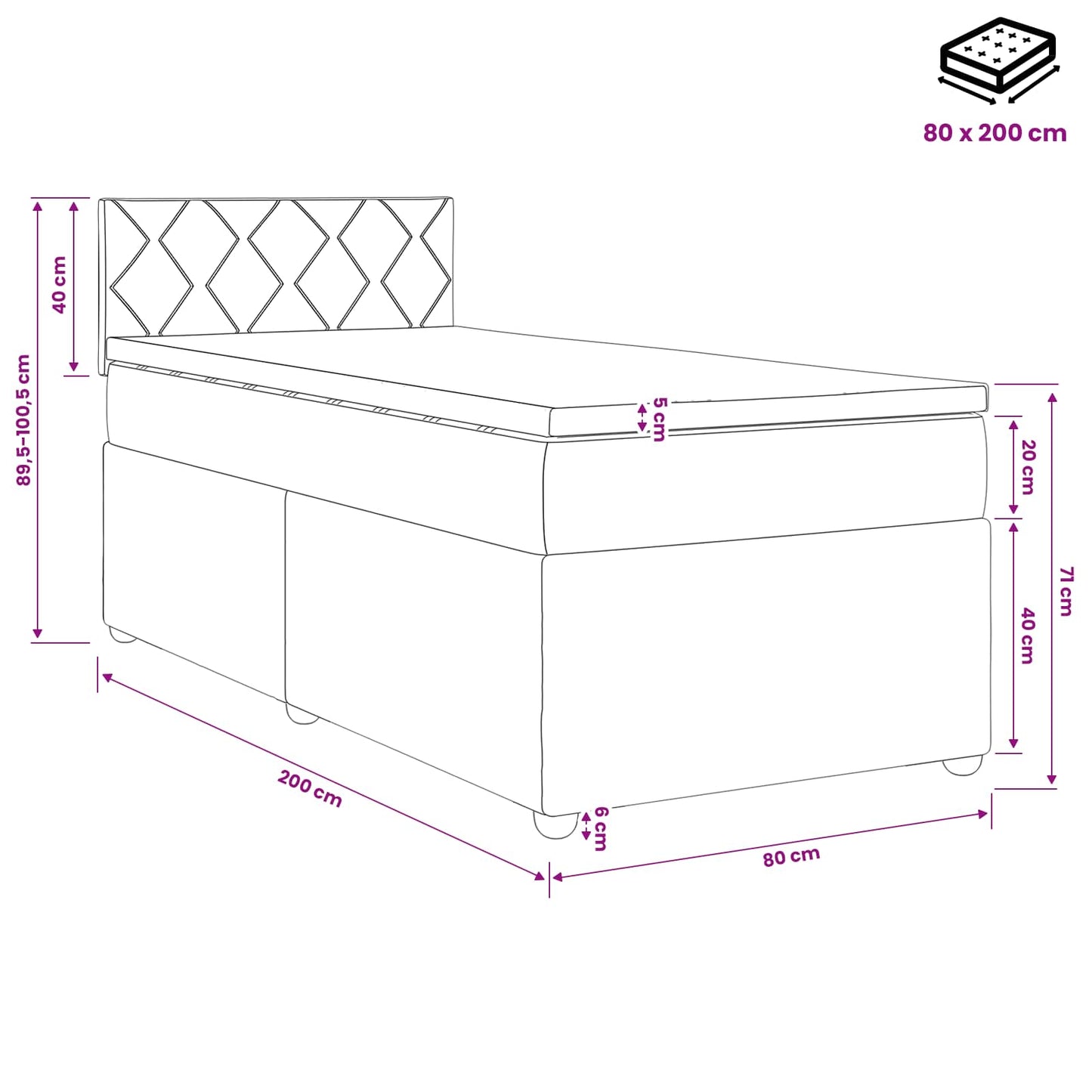 Boxspringbett mit Matratze Dunkelgrau 80 x 200 cm Stoff