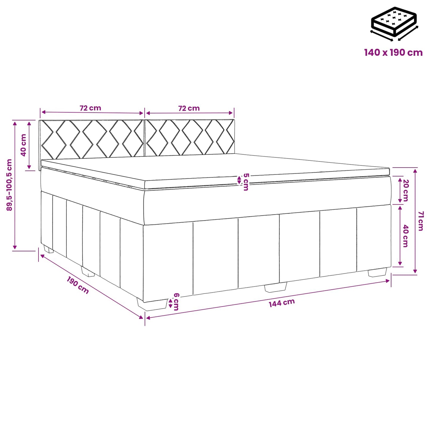 Boxspringbett mit Matratze Hellgrau 140 x 190 cm Stoff
