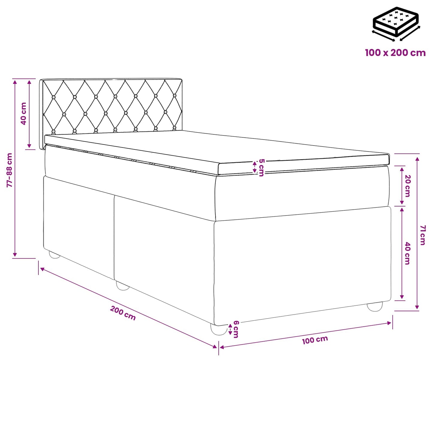 Boxspringbett mit Matratze Hellgrau 100 x 200 cm Samt