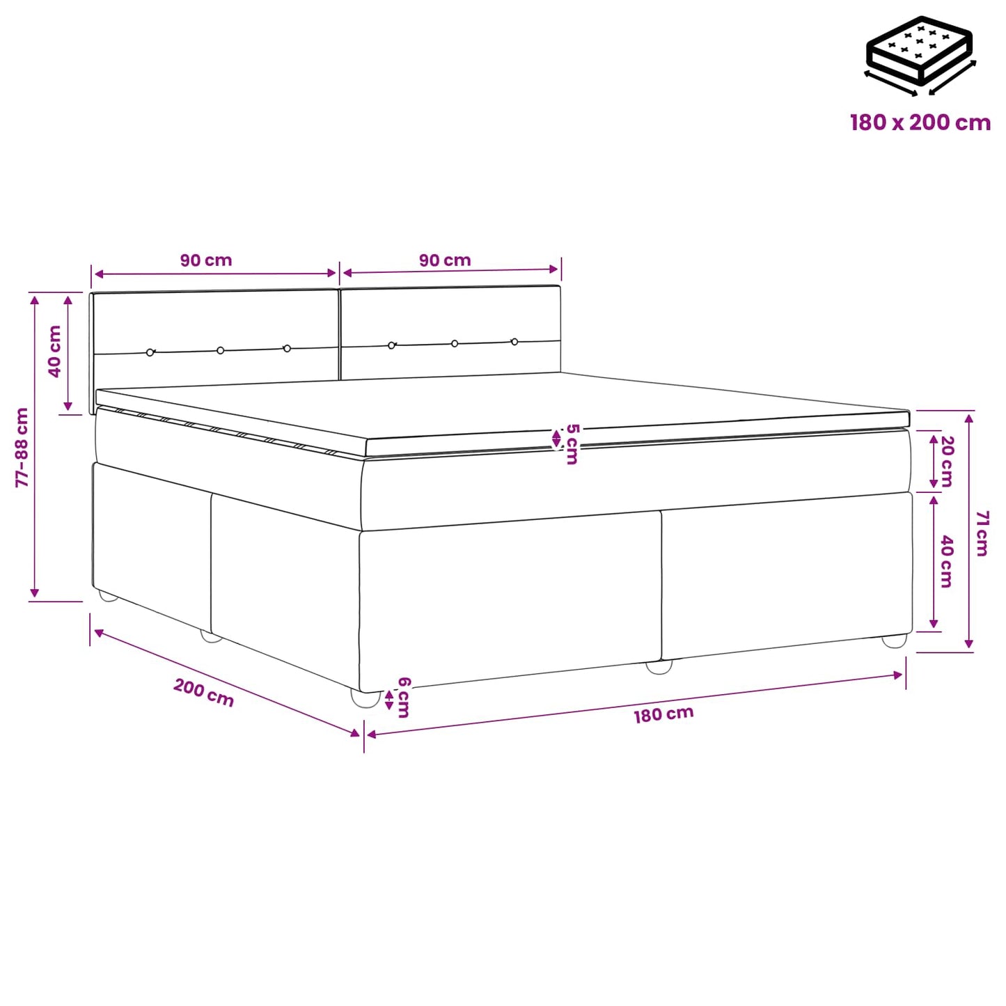 Boxspringbett mit Matratze mit Kopfteil Rosa 180 x 200 cm Samt