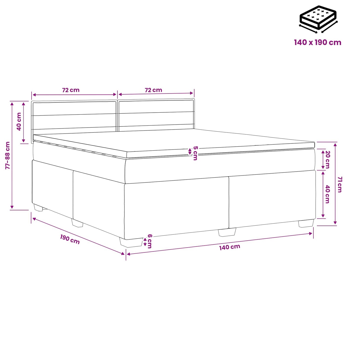 Boxspringbett mit Matratze und LED Hellgrau 140 x 190 cm Stoff