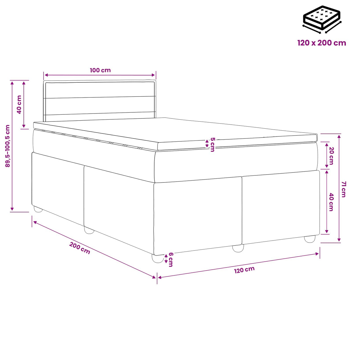 Boxspringbett mit Matratze Dunkelgrau 120 x 200 cm Stoff