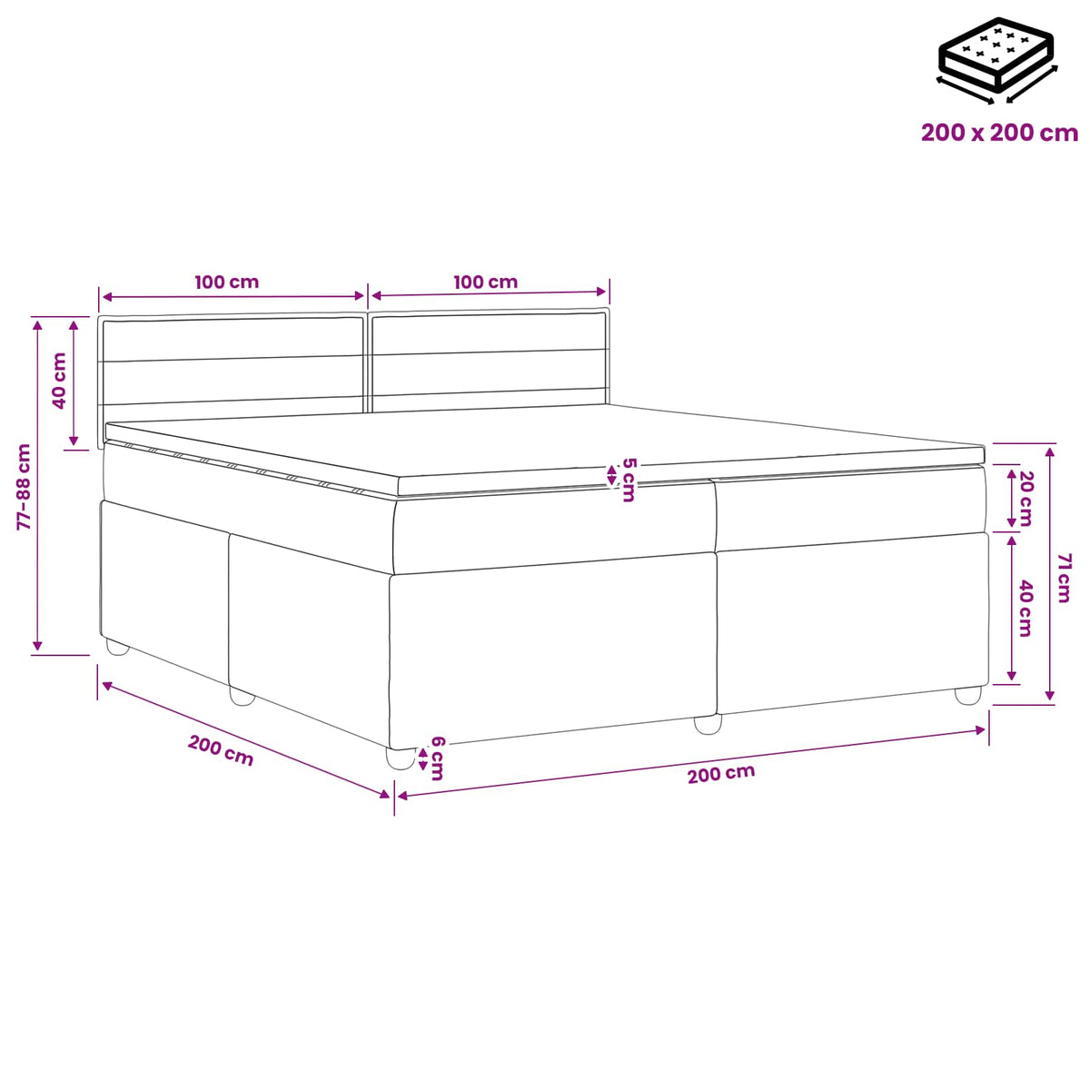 Boxspringbett mit Matratze Dunkelgrau 200 x 200 cm Stoff