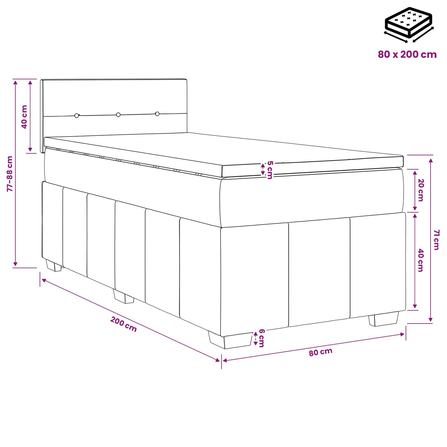 Boxspringbett mit Matratze Dunkelgrau 80 x 200 cm Stoff