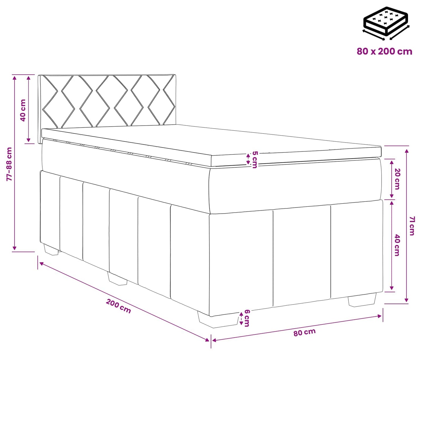 Boxspringbett mit Matratze Dunkelgrau 80 x 200 cm Stoff