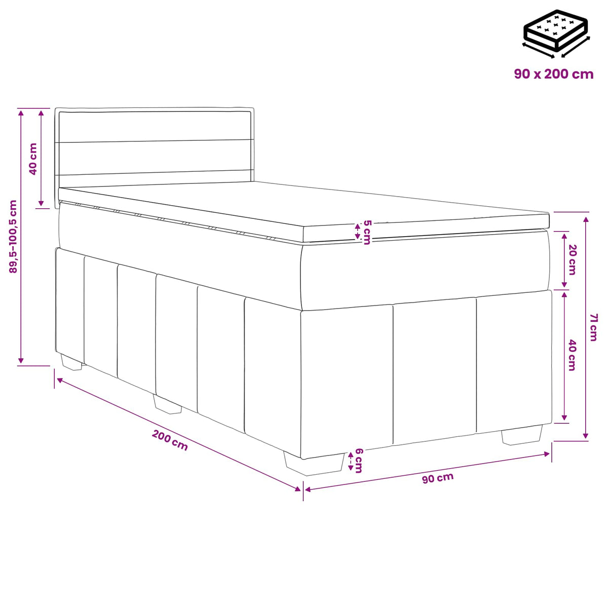 Boxspringbett mit Matratze Hellgrau 90 x 200 cm Stoff