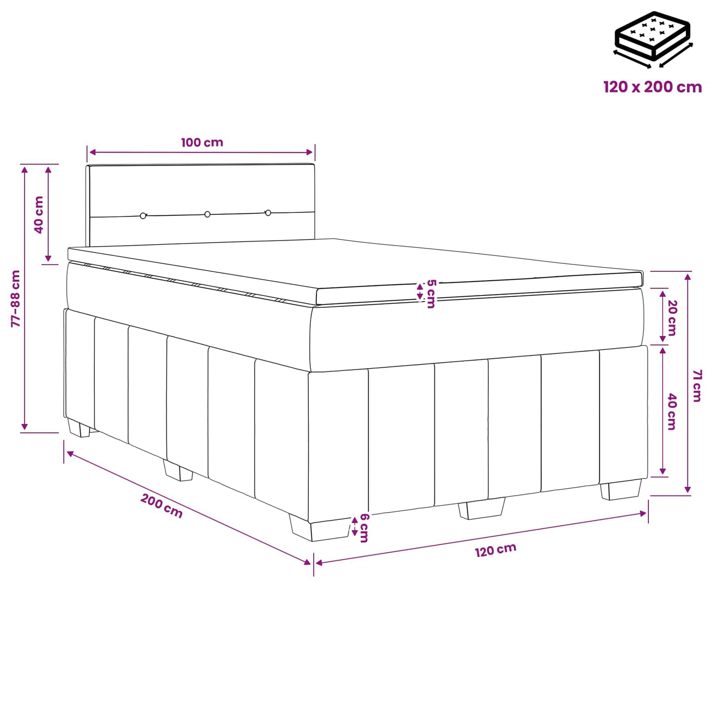 Boxspringbett mit Matratze Schwarz 120 x 200 cm Stoff