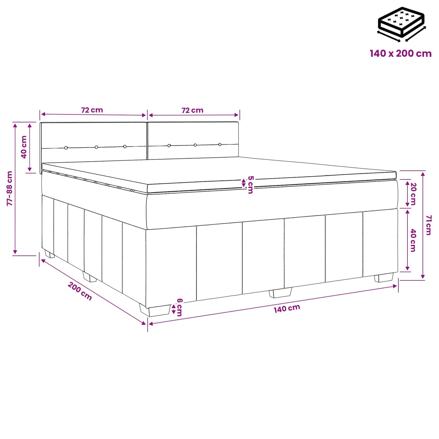 Boxspringbett mit Matratze Dunkelgrau 140 x 200 cm Stoff