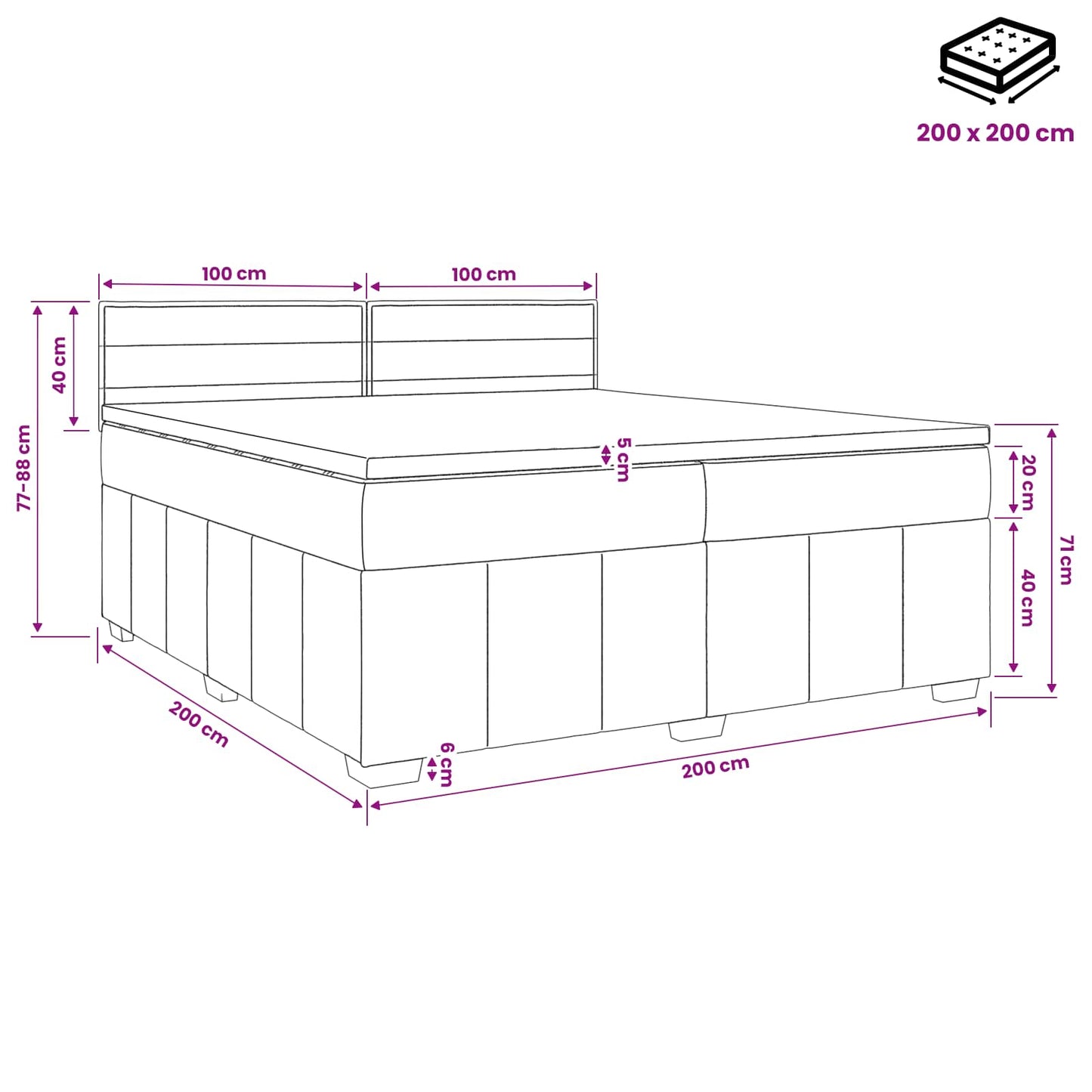 Boxspringbett mit Matratze Dunkelgrau 200 x 200 cm Stoff