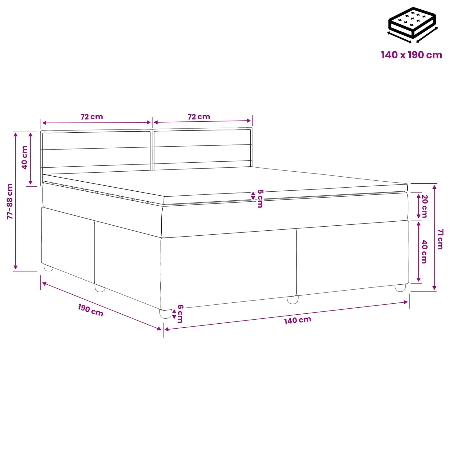 Boxspringbett mit Matratze Schwarz 140 x 190 cm Stoff