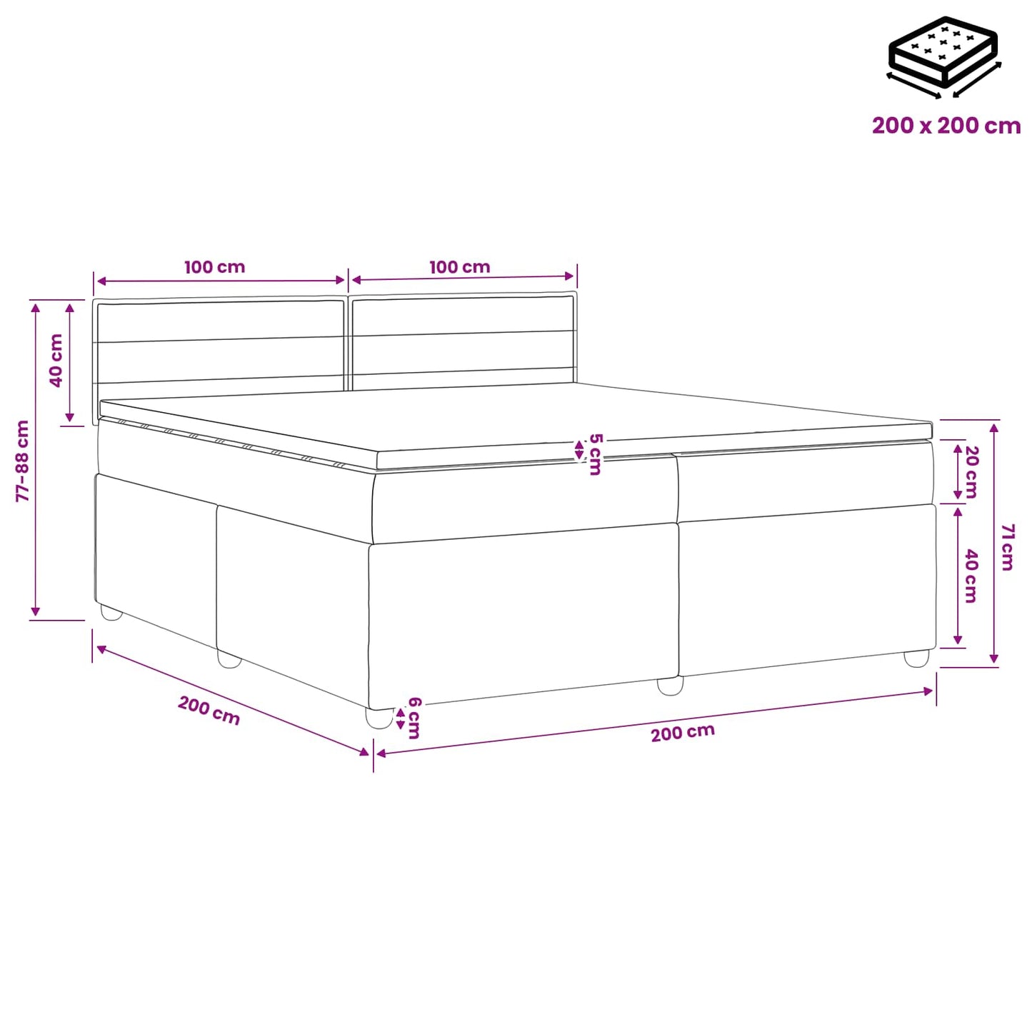 Boxspringbett mit Matratze Dunkelgrau 200 x 200 cm Stoff
