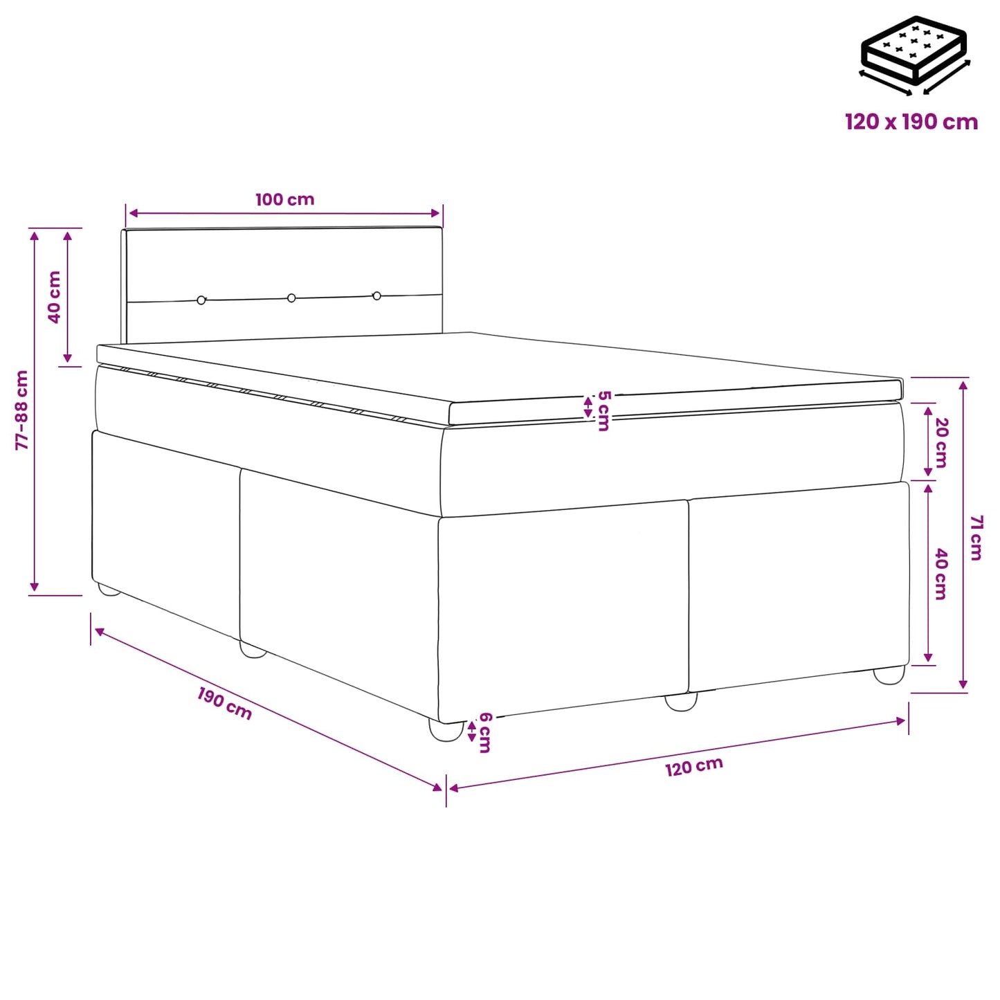 Boxspringbett mit Matratze Dunkelgrau 120 x 190 cm Samt