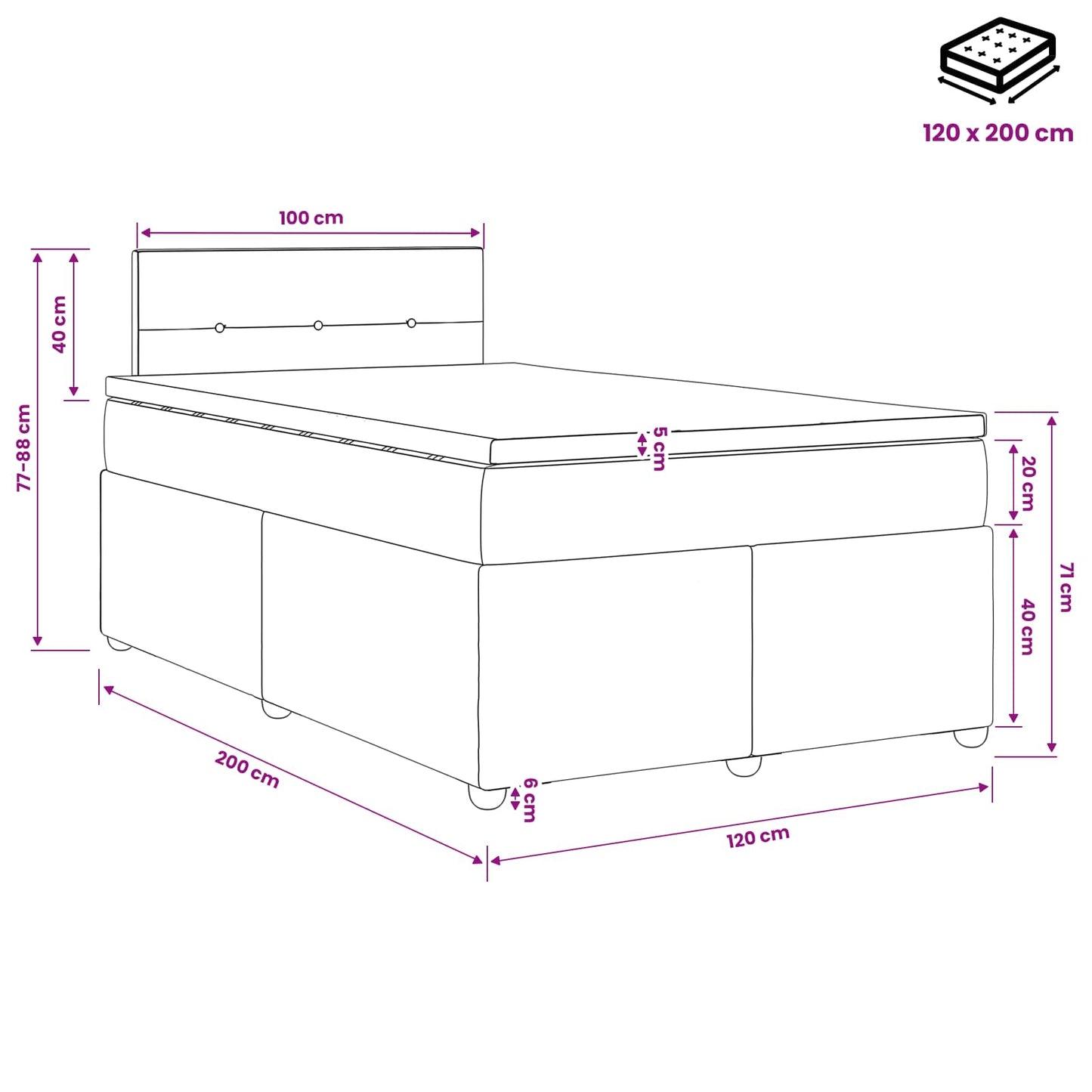 Boxspringbett mit Matratze Dunkelgrau 120 x 200 cm Samt