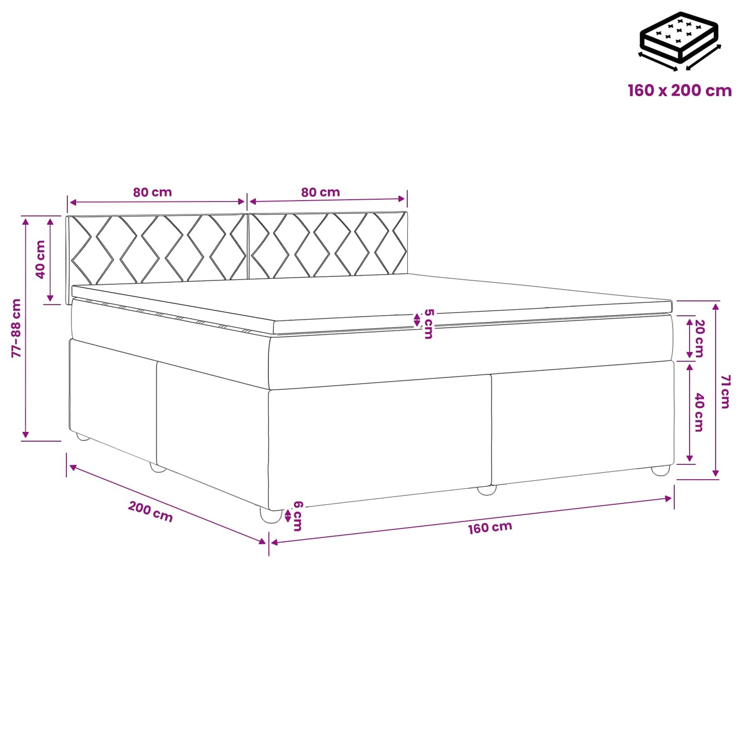 Boxspringbett mit Matratze Hellgrau 160 x 200 cm Samt