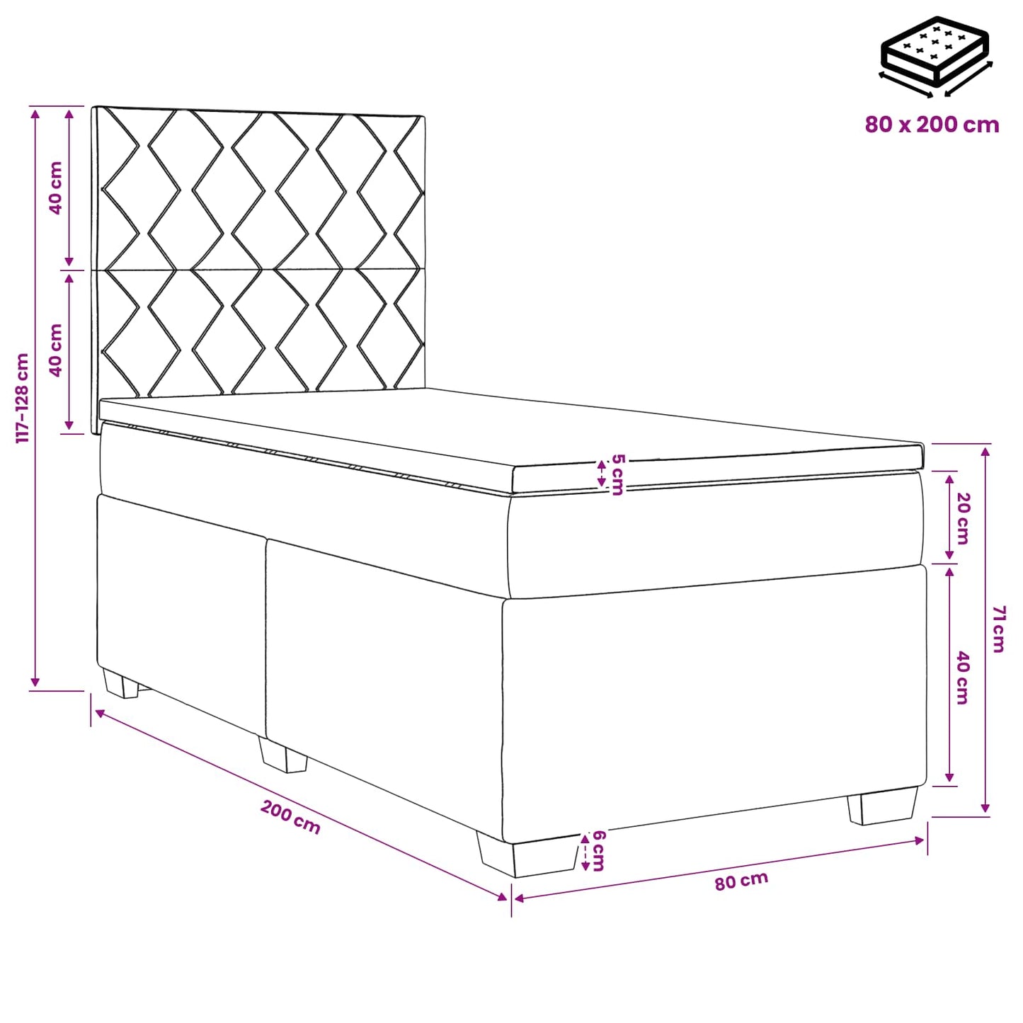 Boxspringbett mit Matratze Hellgrau 80 x 200 cm Stoff