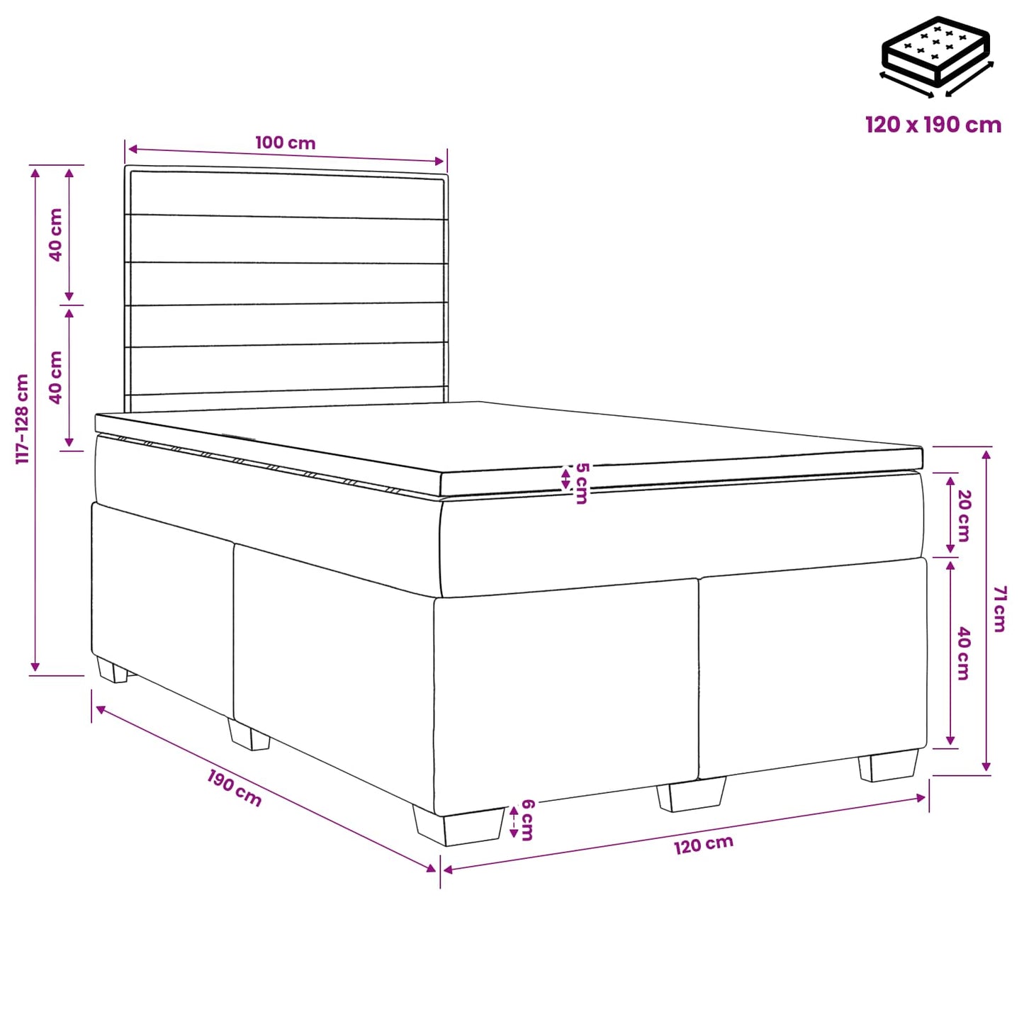 Boxspringbett mit Matratze Dunkelgrau 120 x 190 cm Stoff