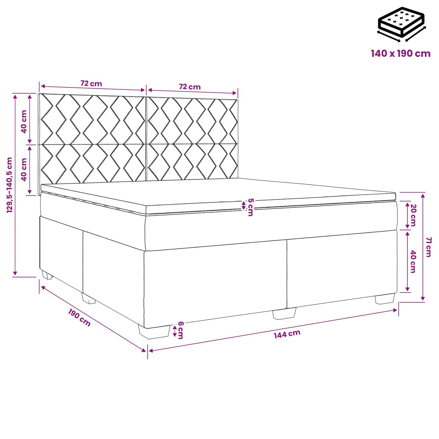 Boxspringbett mit Matratze Dunkelgrau 140 x 190 cm Stoff
