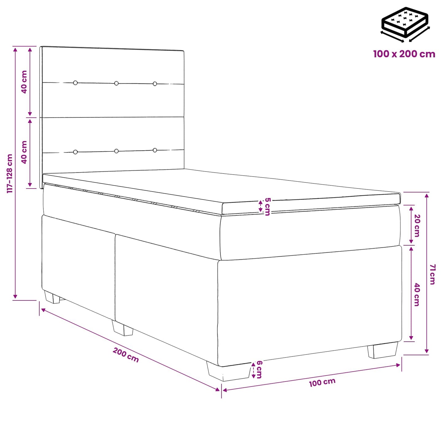 Boxspringbett mit Matratze Hellgrau 100 x 200 cm Samt