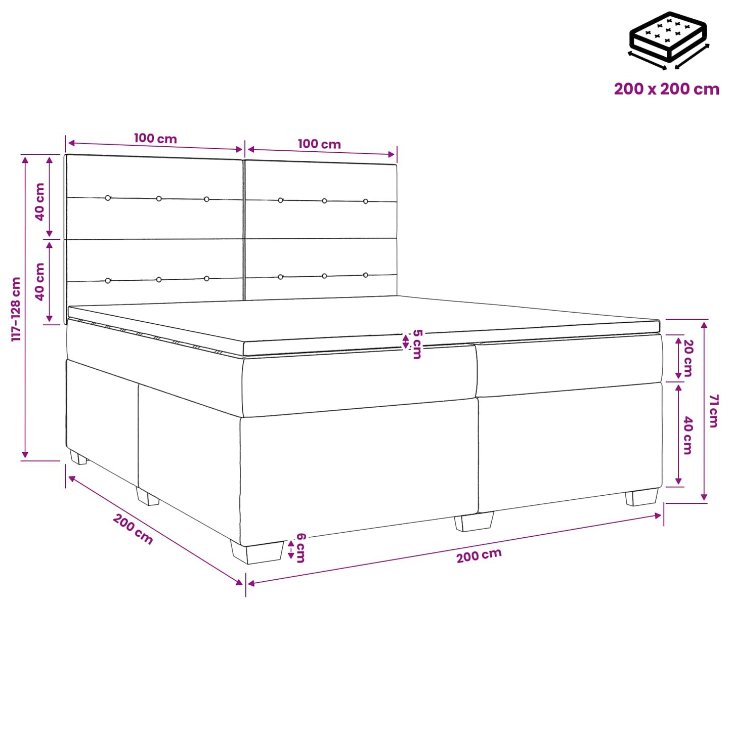 Boxspringbett mit Matratze Hellgrau 200 x 200 cm Samt