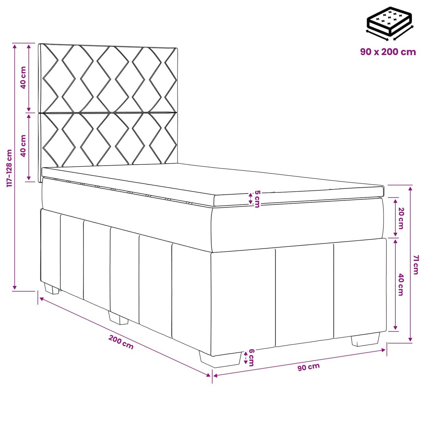 Boxspringbett mit Matratze Hellgrau 90 x 200 cm Stoff