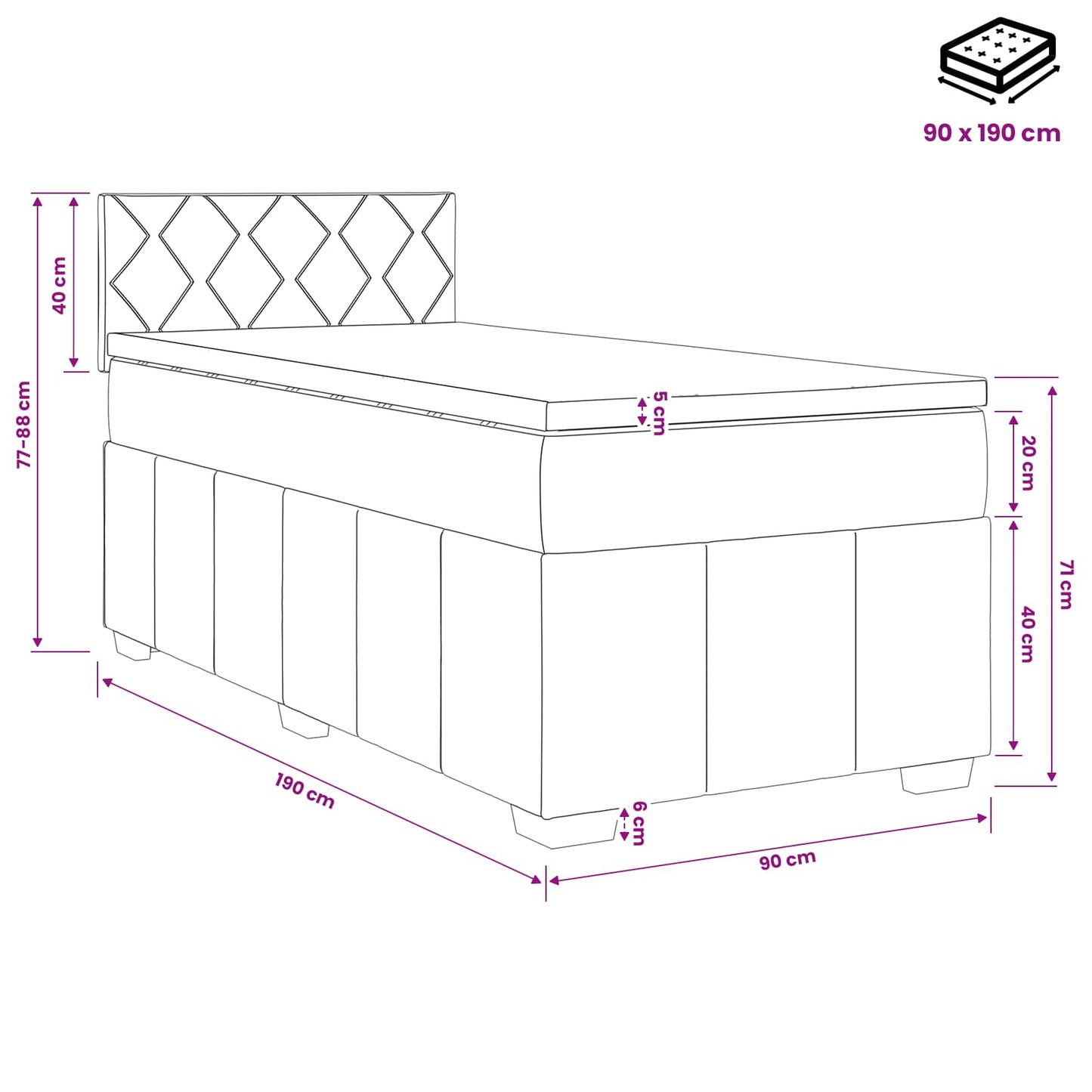 Boxspringbett mit Matratze Dunkelgrau Einzeln Stoff