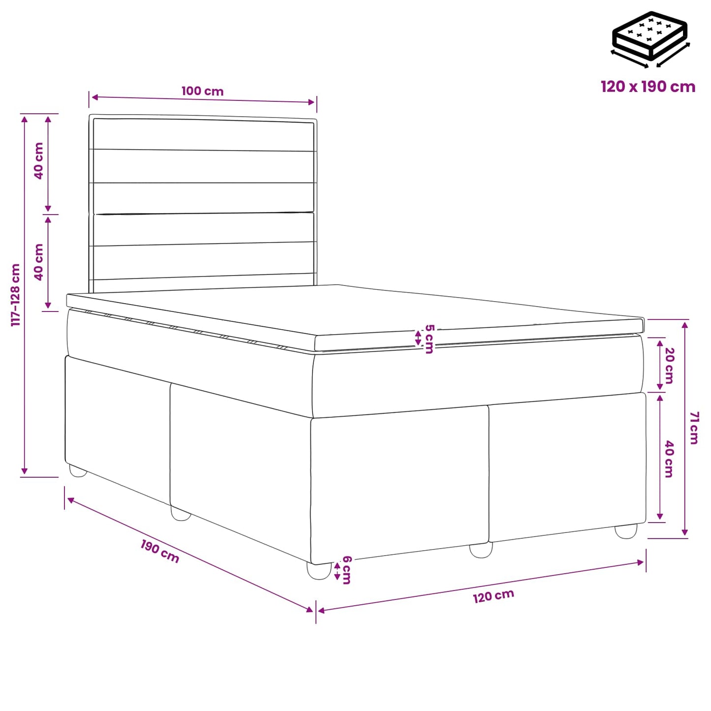 Boxspringbett mit Matratze Dunkelgrau 120 x 190 cm Stoff