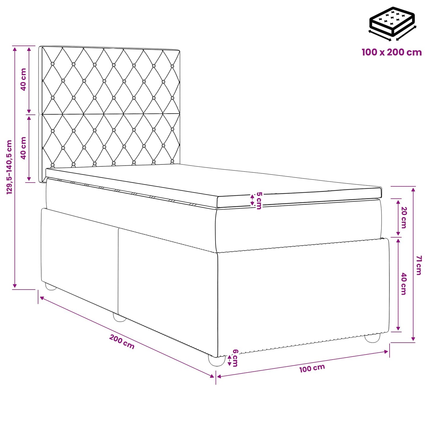 Boxspringbett mit Matratze Dunkelgrün 100 x 200 cm Samt