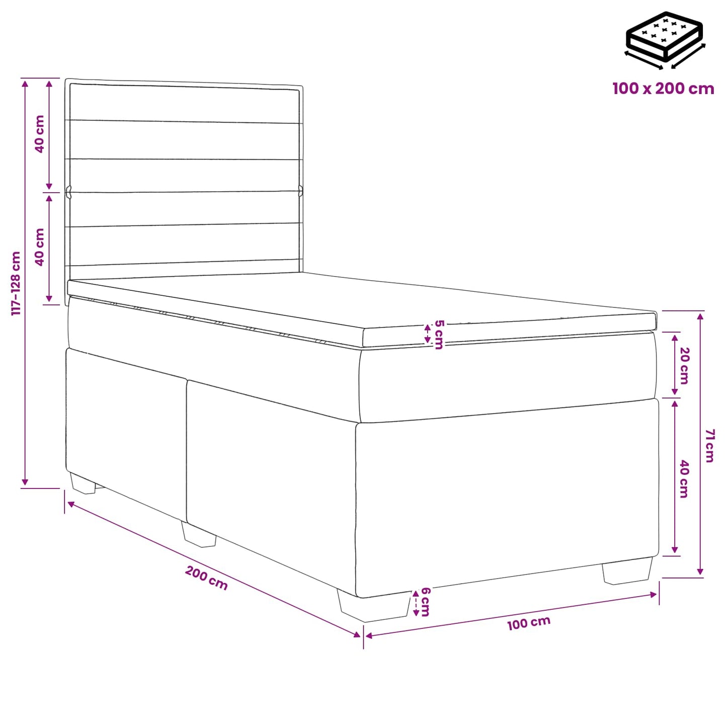 Boxspringbett mit Matratze Dunkelgrau 100 x 200 cm Stoff