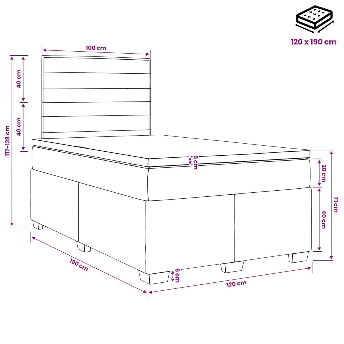 Boxspringbett mit Matratze Dunkelgrau 120 x 190 cm Stoff