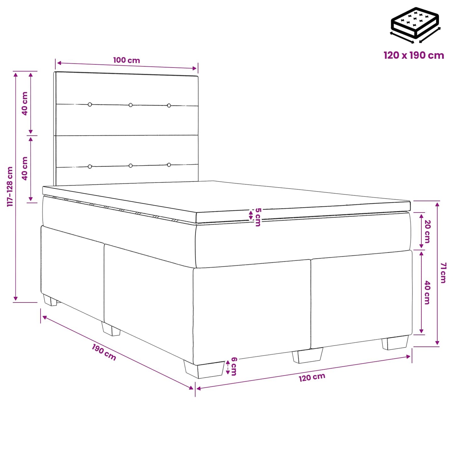 Boxspringbett mit Matratze Taupe 120 x 190 cm Stoff
