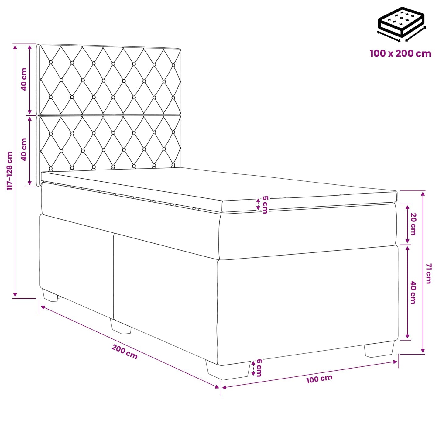 Boxspringbett mit Matratze Hellgrau 100 x 200 cm Samt