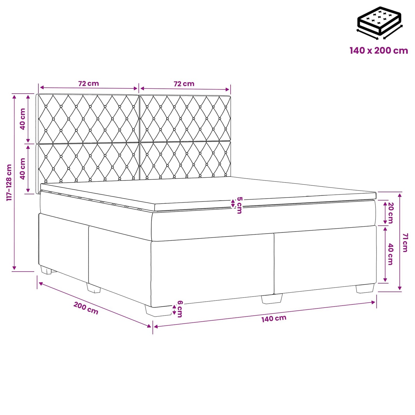 Boxspringbett mit Matratze Hellgrau 140 x 200 cm Samt