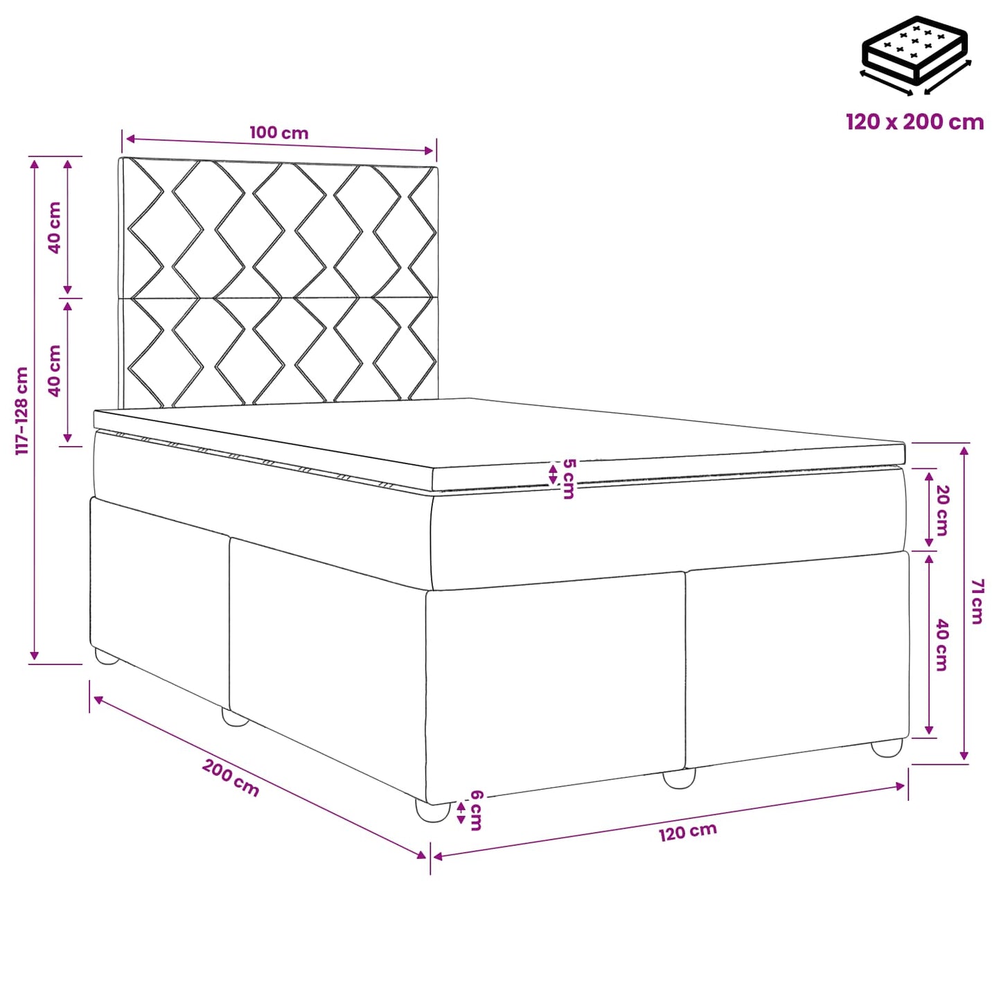 Boxspringbett mit Matratze Dunkelgrau 120 x 200 cm Stoff