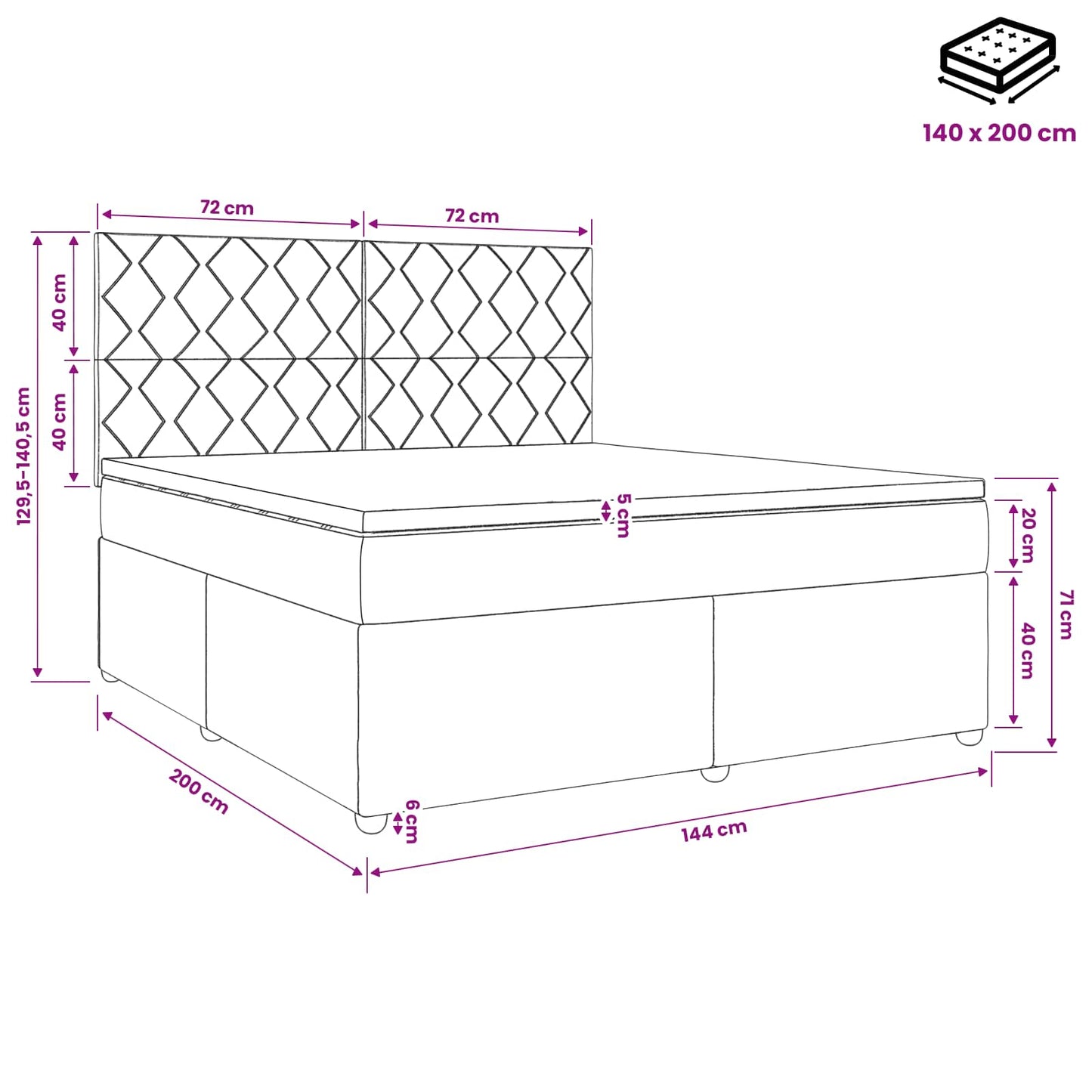 Boxspringbett mit Matratze Dunkelgrau 140 x 200 cm Stoff