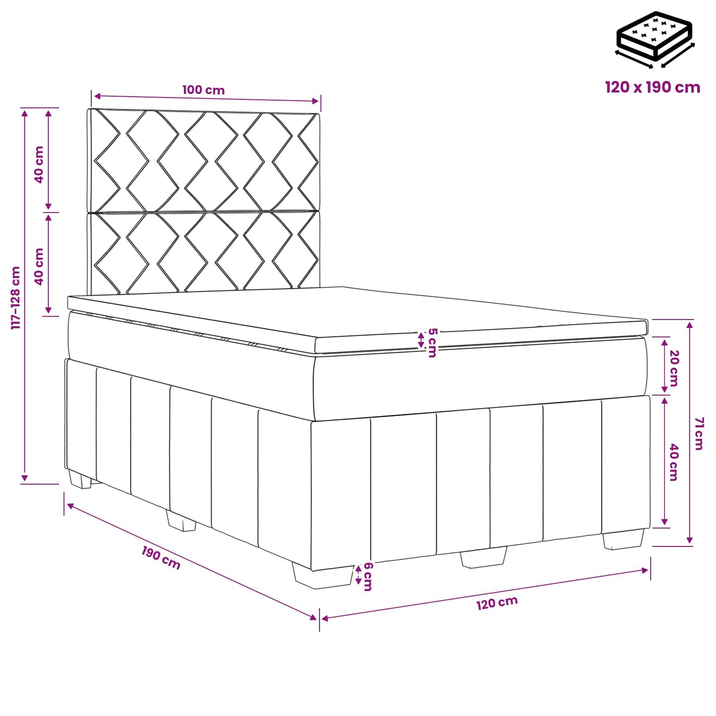 LED Boxspringbett mit Matratze Dunkelgrau 120 x 190 cm Stoff