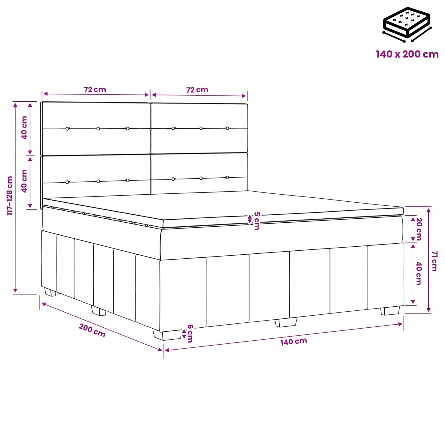LED Boxspringbett mit Matratze Hellgrau 140 x 200 cm Stoff