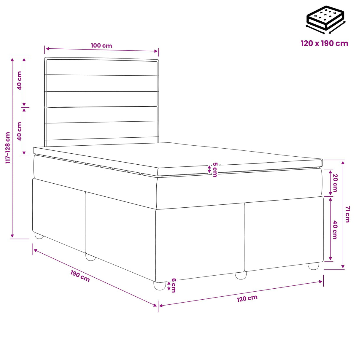 LED Boxspringbett mit Matratze Dunkelgrau 120 x 190 cm Stoff