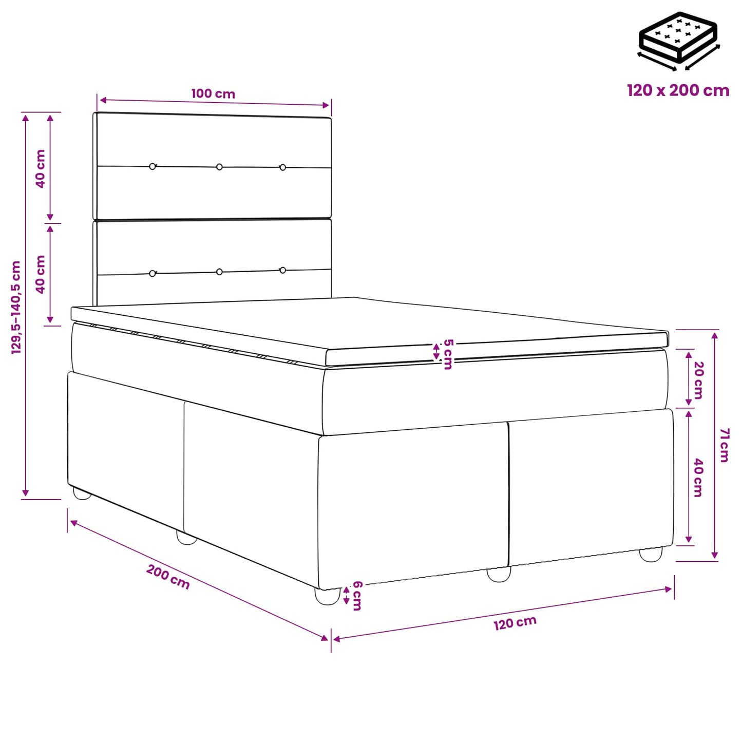 LED Boxspringbett mit Matratze Hellgrau 120 x 200 cm Stoff