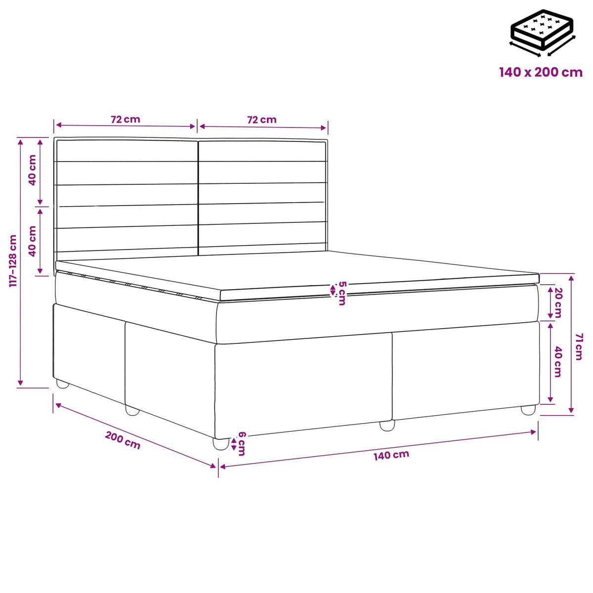 LED Boxspringbett mit Matratze Hellgrau 140 x 200 cm Stoff