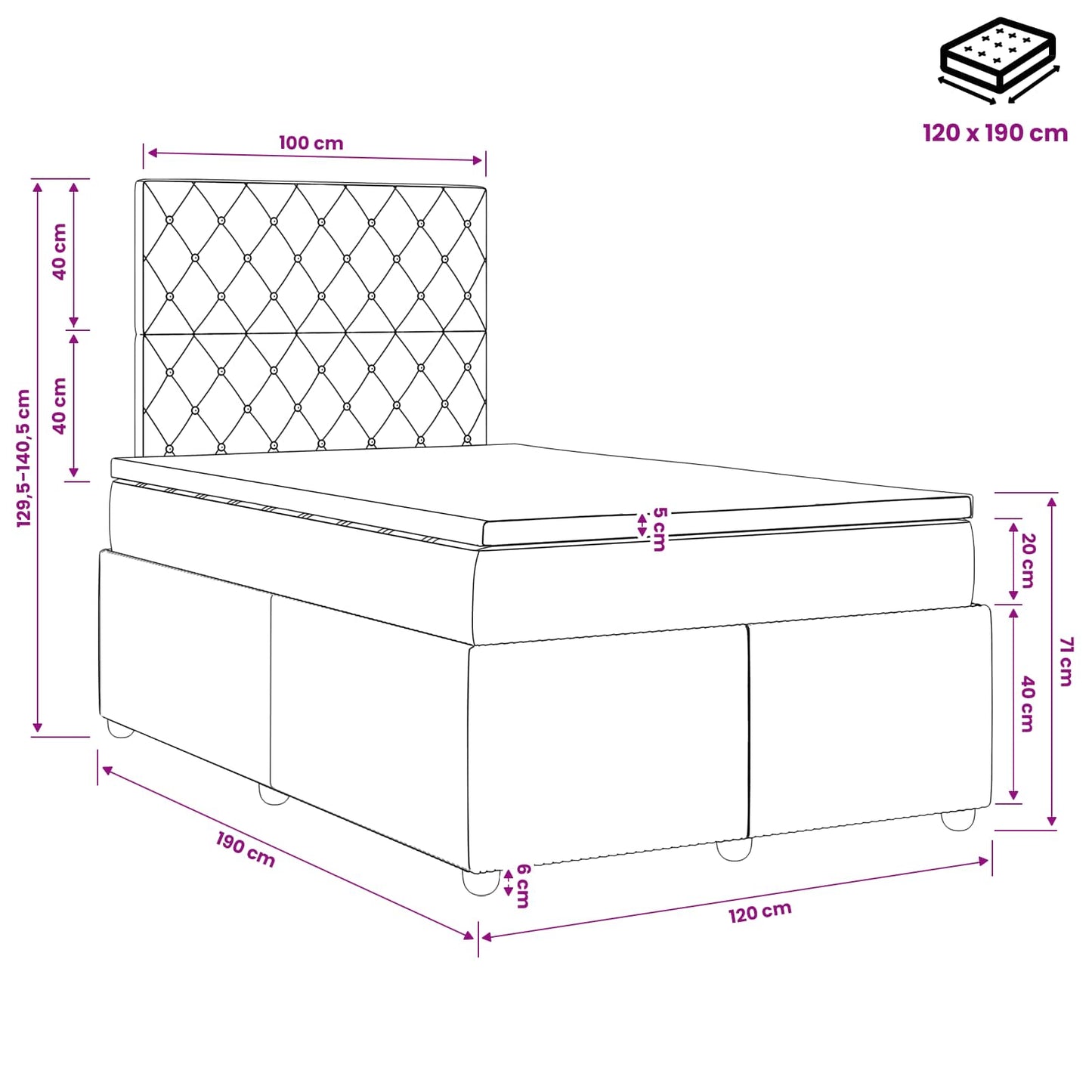 LED Boxspringbett mit Matratze Dunkelgrün 120 x 190 cm Samt